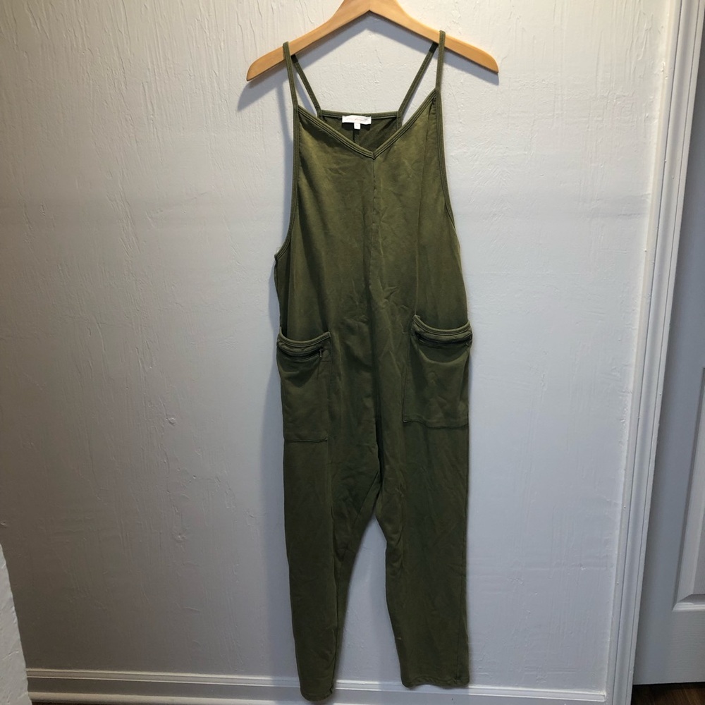 Ces Femme Olive Green Sweat Overalls Baggy Relaxed Distressed Effortless Cotton